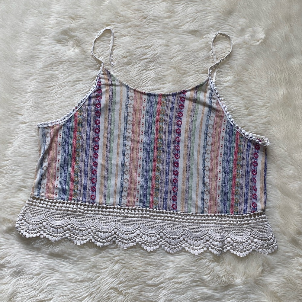 Anthropologie Mason & Mackenzie Stripe Crochet Hem Crop Cami Size XL Off…